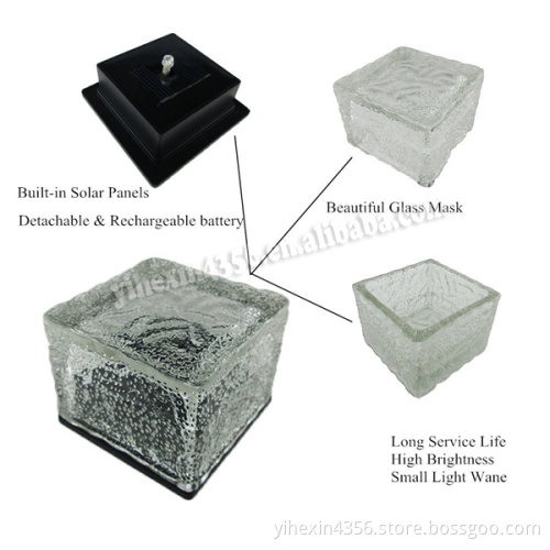 Waterproof Solar Powered Crystal Glass Ice Brick Buried Light for Outdoor Yard Garden